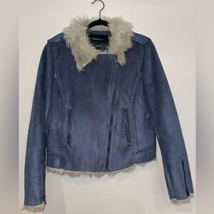 Moda International Faux Fur/ Faux Suede Bomber Jacket Size Large